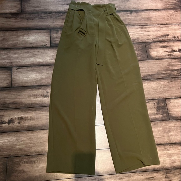 ARITZIA Wilfred Olive Green High-Waisted Wide Leg Belted Pants - Picture 9 of 14